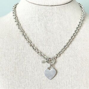 Vintage 925 Sterling Silver Necklace Rolo Link W/Heart Charm 18”